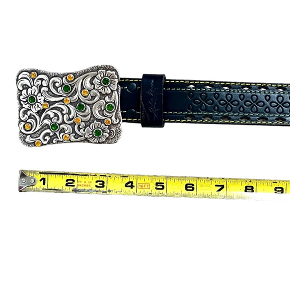 John Deere women's Black Embossed Leather Belt with Rhinestone Buckle sz XL NWOT - Picture 14 of 16